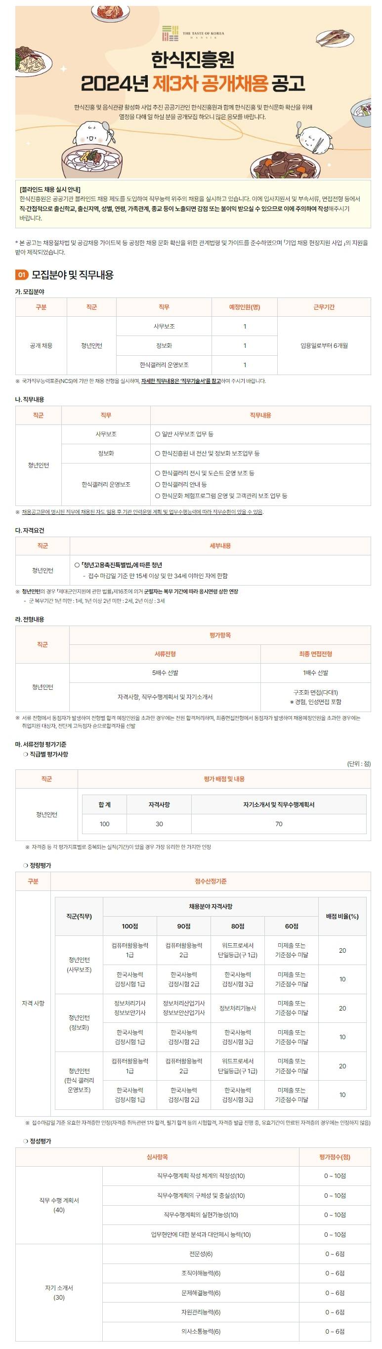 [한식진흥원] 2024년 제3차 공개채용 공고