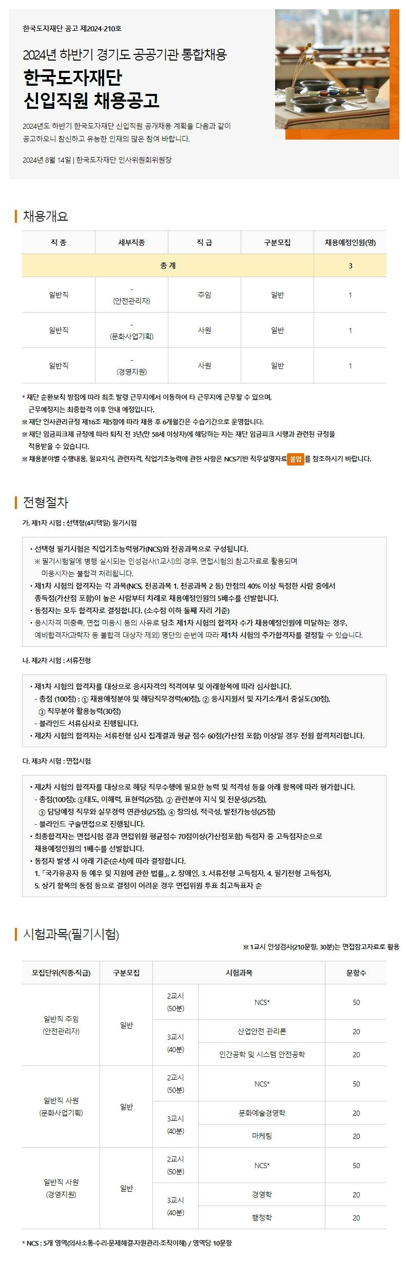 [한국도자재단] 신입직원 채용공고