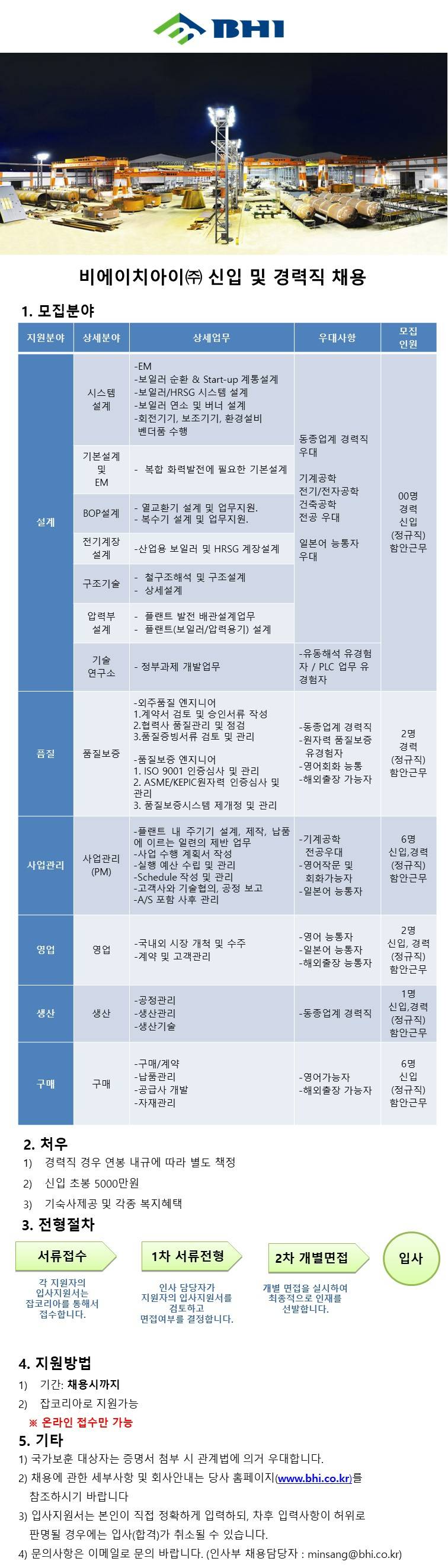 [비에이치아이] 신입 및 경력직 모집