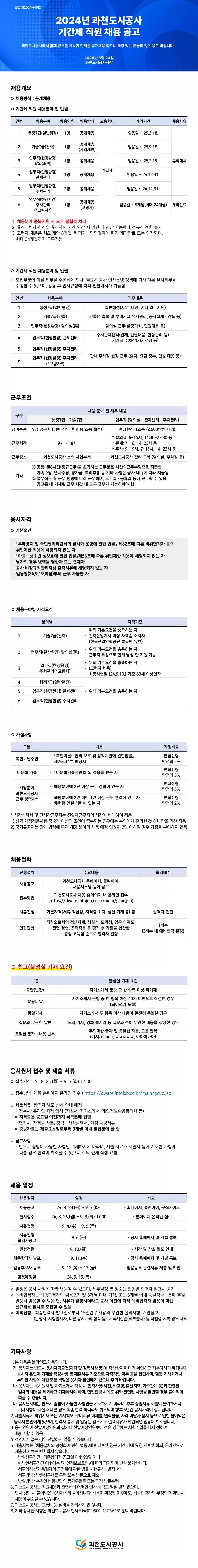 [과천도시공사] 2024년 기간제 직원 채용