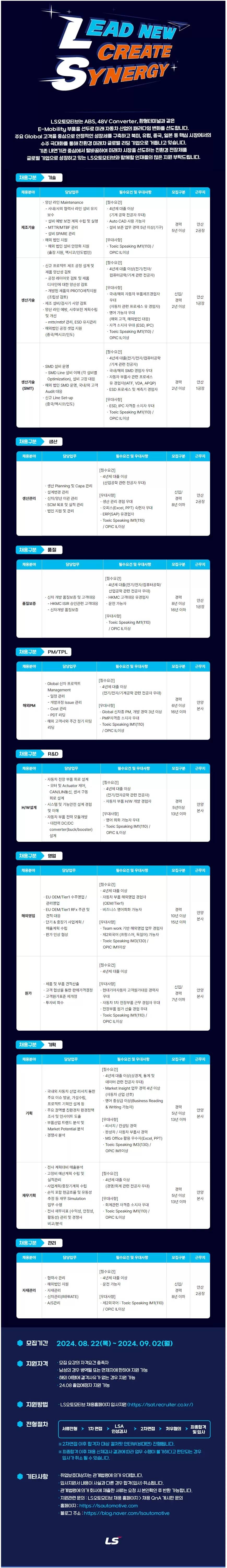 [LS오토모티브] 2024년 8월 신입/경력 수시채용