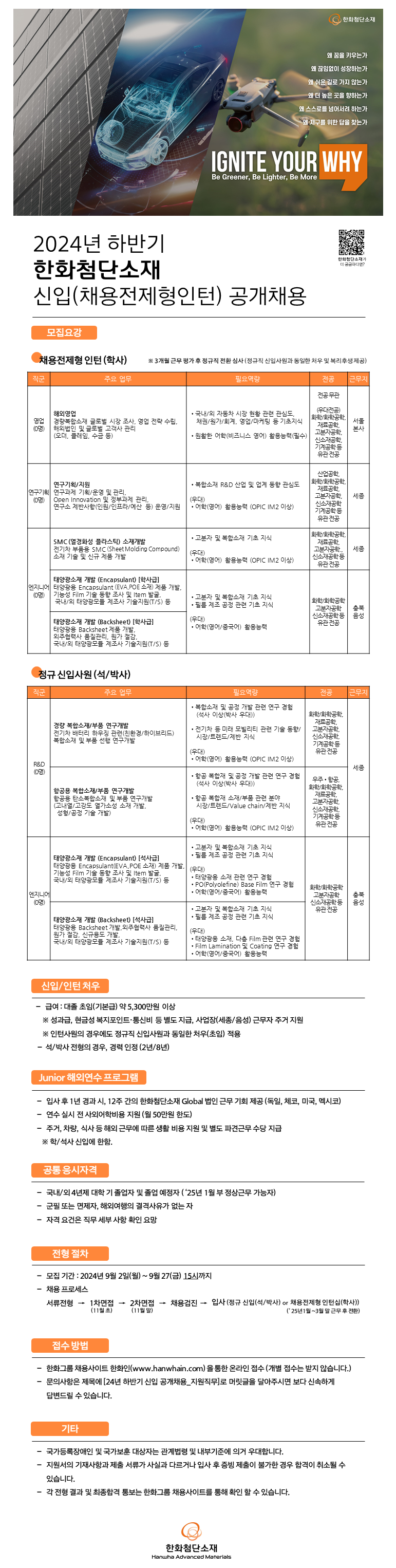 [한화첨단소재] 2024년 하반기 신입(채용전제형 인턴십) 채용