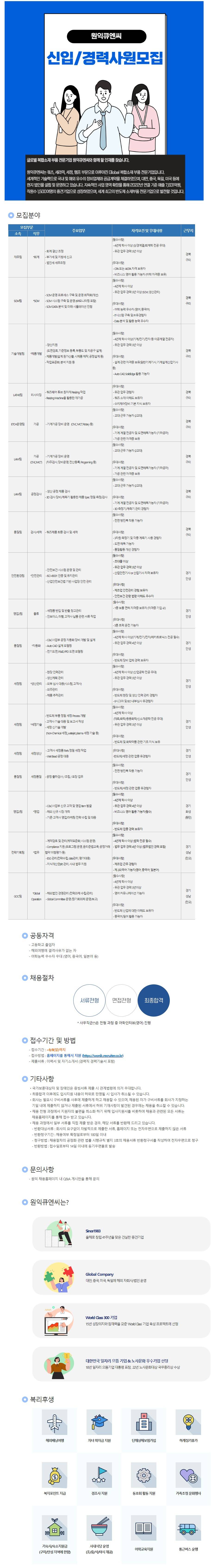 [원익큐엔씨] 신입/경력사원 모집