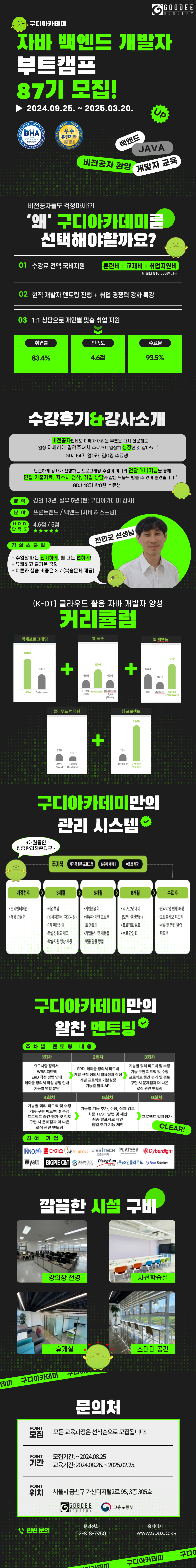 [국비지원] 9월부터 갓생 살 수강생 모여라! 실무 중심 교육 + 현직자 멘토링으로 개발자 취업 준비하는 자바 백엔드 부트캠프 87기 모집