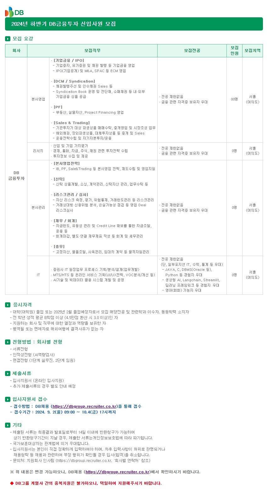 [DB그룹] 2024년 하반기 신입사원 채용
