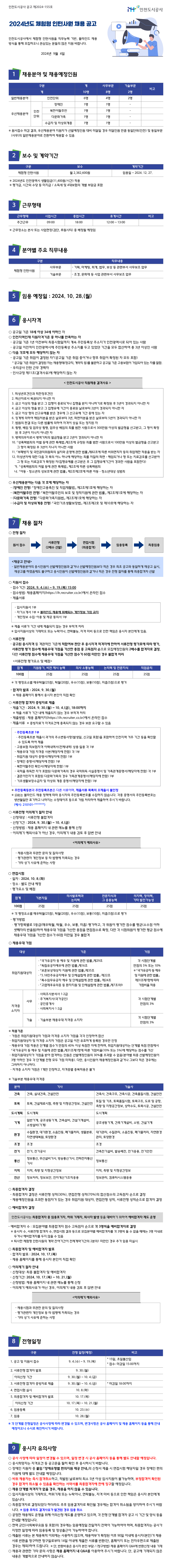 [인천도시공사] 2024년도 체험형 인턴사원 채용