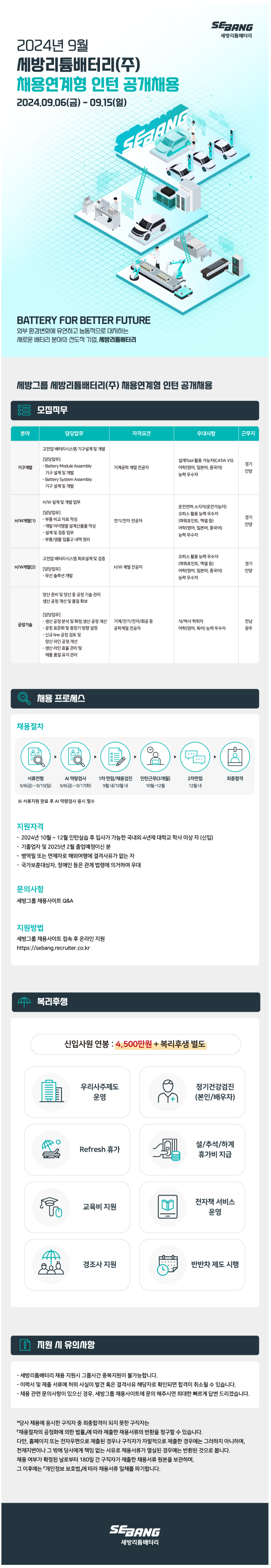 [세방리튬배터리] 2024년 9월 채용연계형 인턴 공개채용