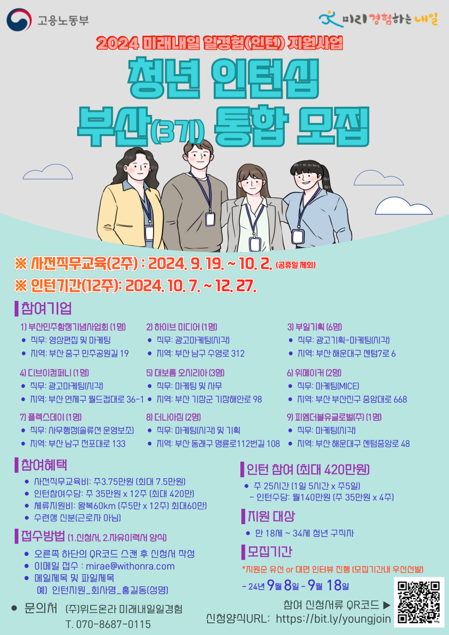 [부산 지역 / 청년인턴 3차 진행]-NCS(경영,사무)-마케팅 및 사무업무 등 미래내일 일경험(인턴형) 참여청년 모집