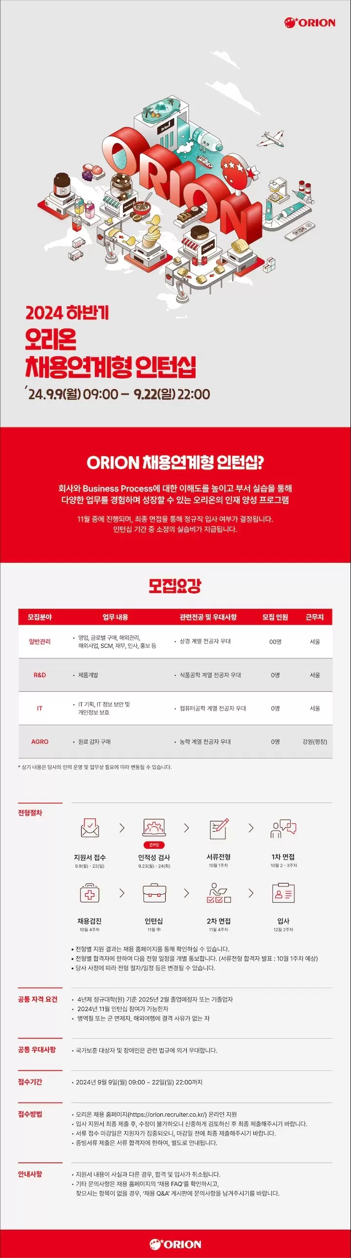 [오리온] 2024년 하반기 채용연계형 인턴십 (~9/22)