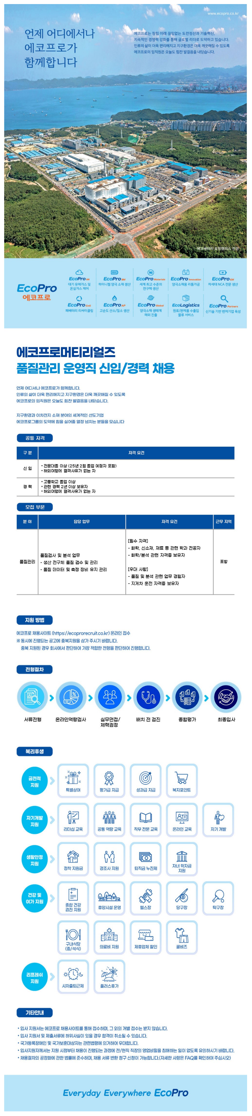 [에코프로머티리얼즈] 품질관리 운영직 신입 / 경력 채용(~9/18)