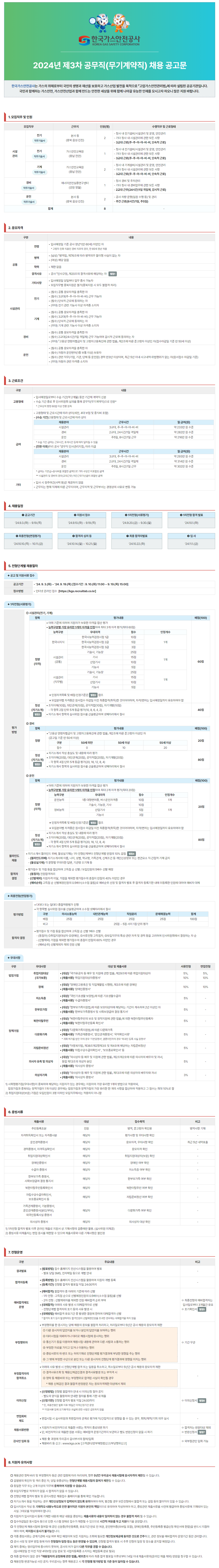 [한국가스안전공사] 2024년 제 3차 공무직(무기계약직) 채용 공고(~9/19)