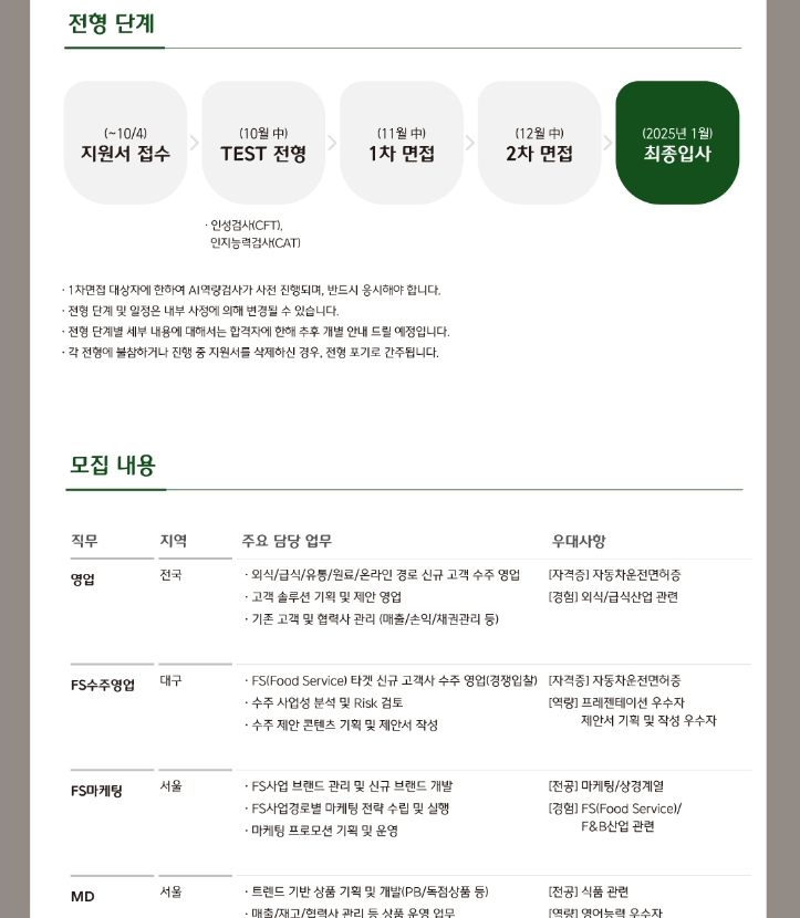 [CJ프레시웨이] 2024년 하반기 신입사원 모집( ~10/04 17시)