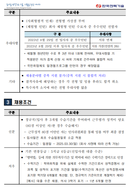 [한국전력기술] 2024년 하반기 신입사원(보훈) 채용(~10/8 11시)