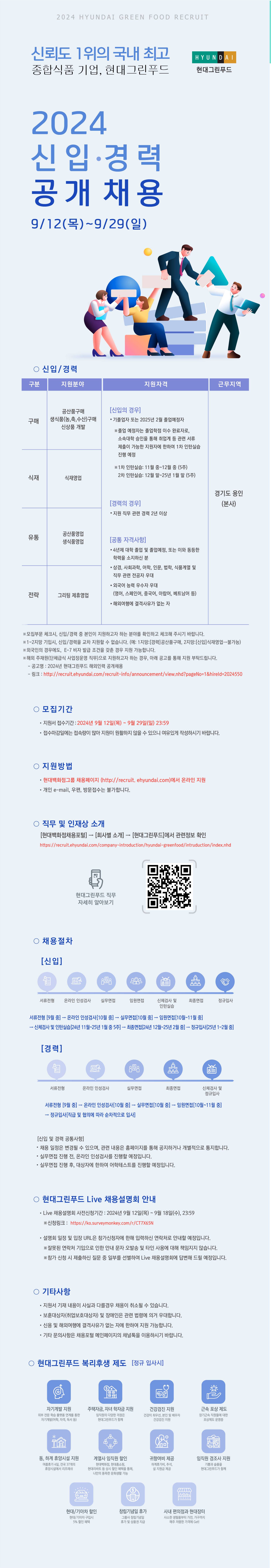[현대그린푸드] 2024년 신입 / 경력 채용 ( ~9/29)