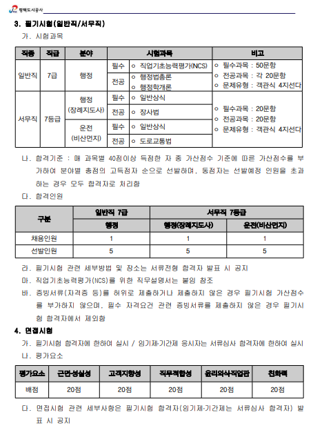 [평택도시공사] 2024년 제 6회 직원 채용 공고 (~9/30)