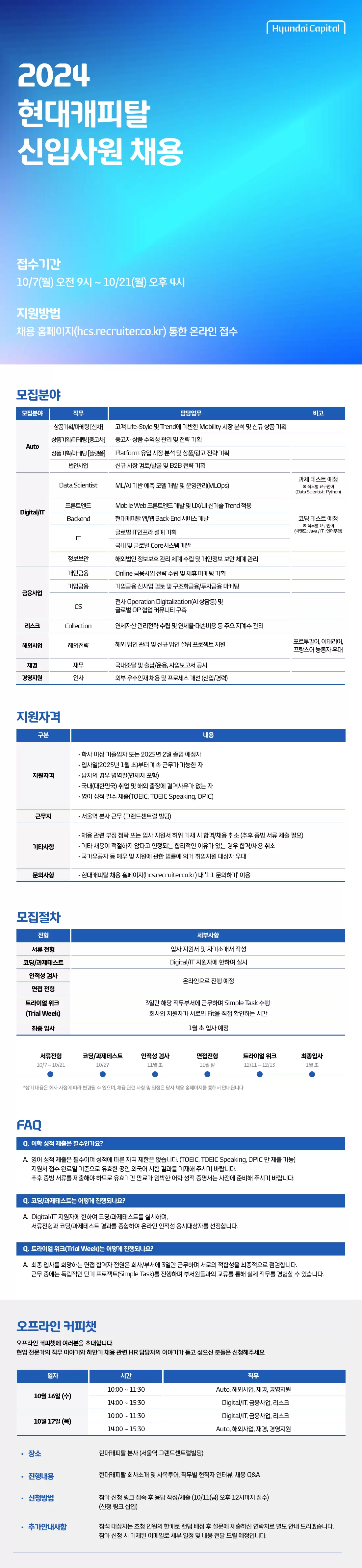 [현대캐피탈] 2024년 신입사원 채용 (~10/21 16시)