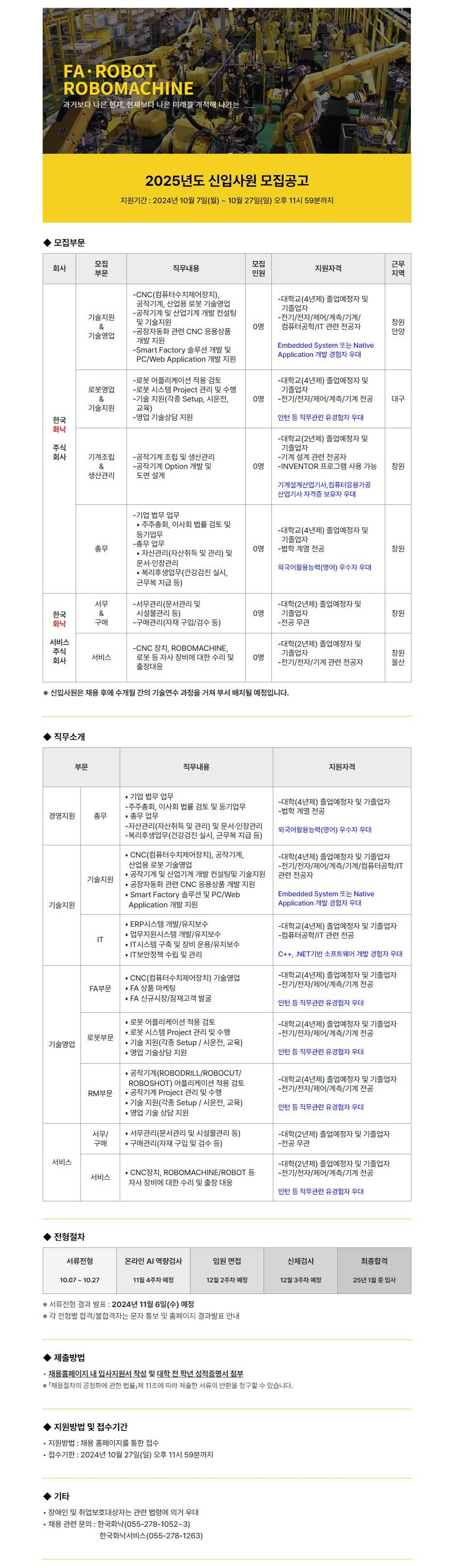 [한국화낙] 2025년도 한국화낙/한국화낙서비스 신입사원 모집공고