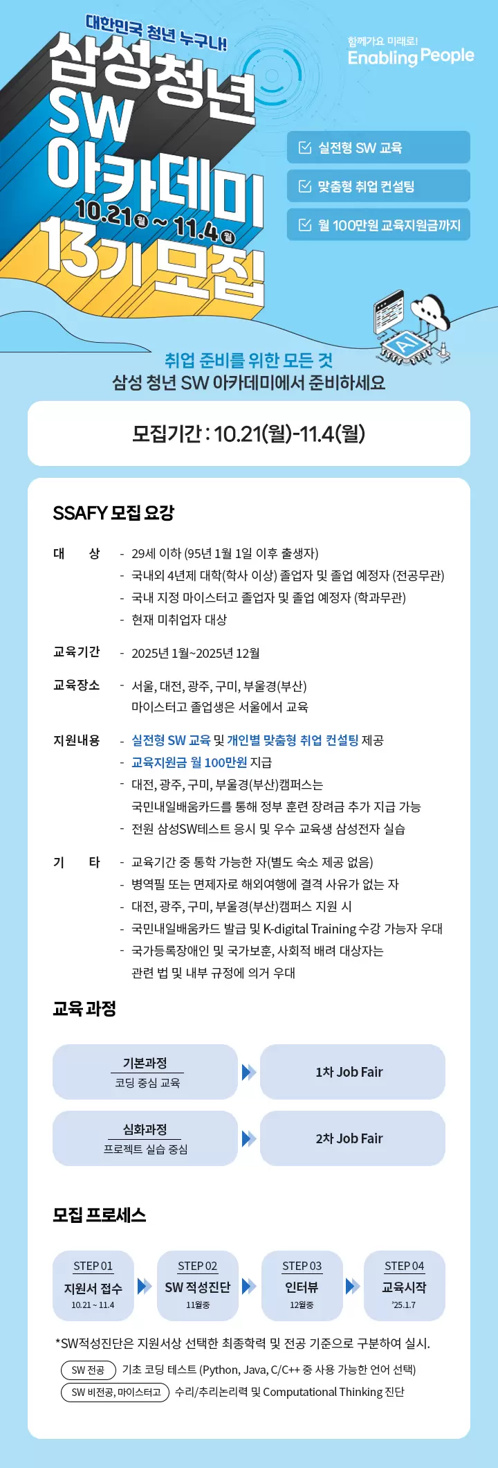 삼성 청년 SW 아카데미 SSAFY 13기 모집 (~11/4)