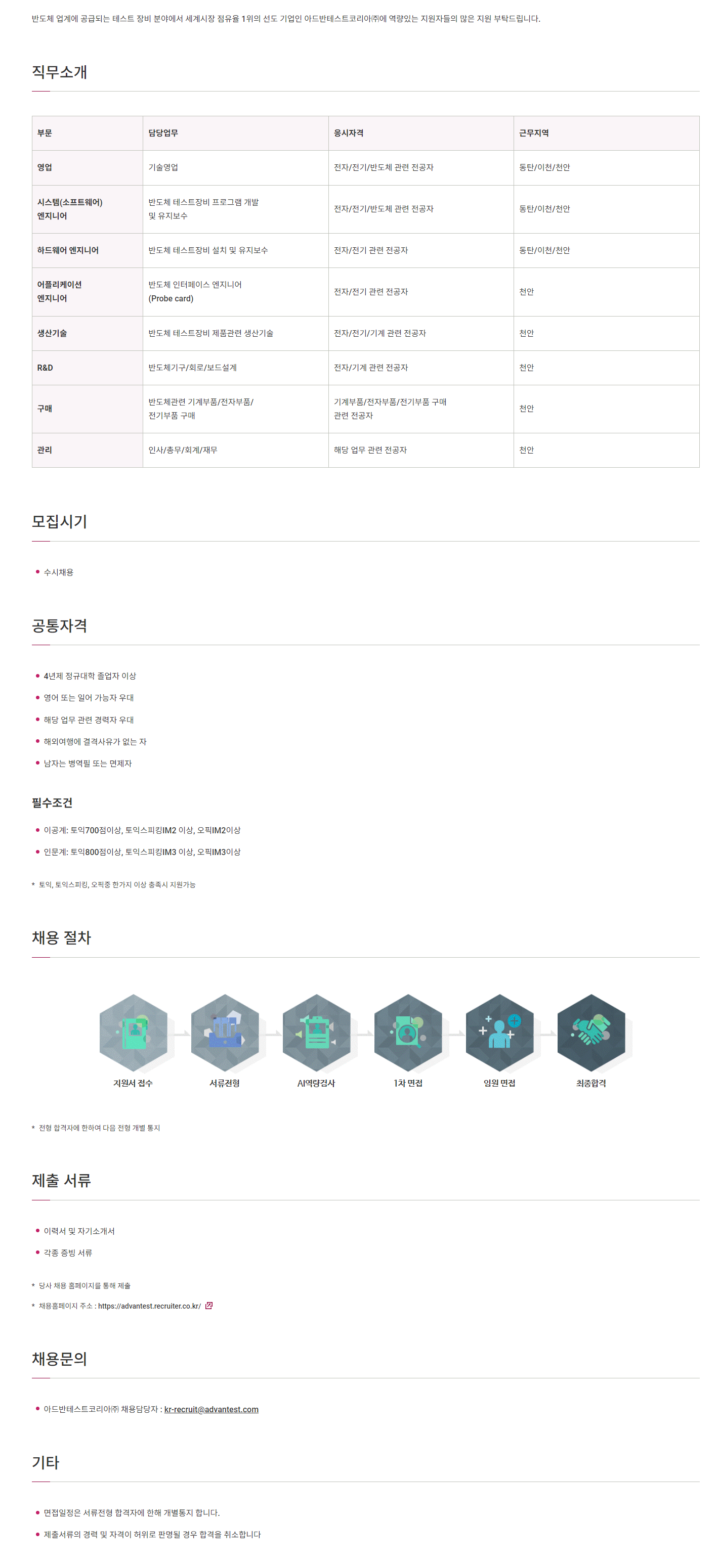 [아드반테스트코리아] 신입/경력 수시 채용