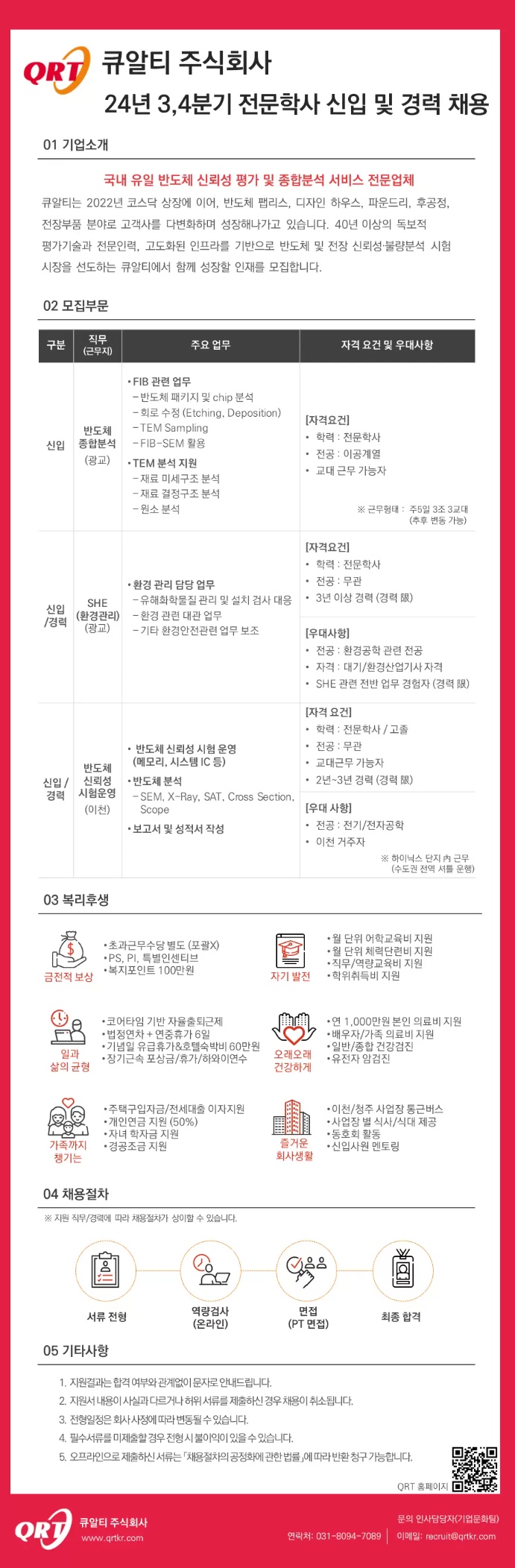 [큐알티] 24년 3,4분기 전문학사 신입 및 경력 채용