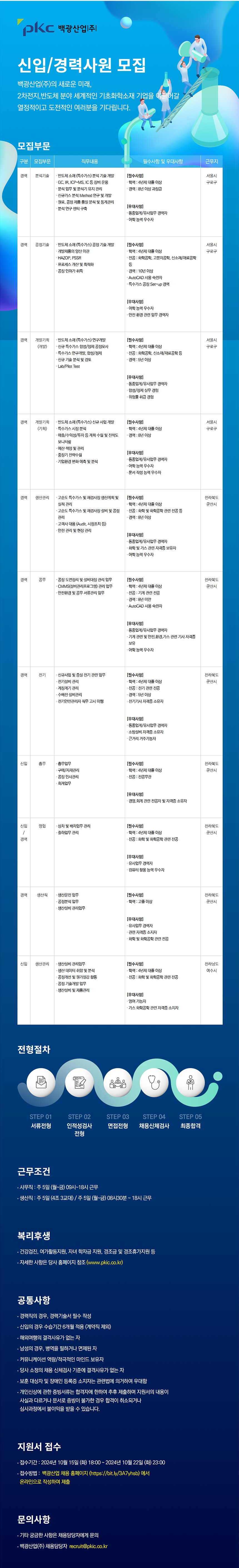 [백광산업] 2024년 하반기 신입/경력사원 모집 (~10/22)