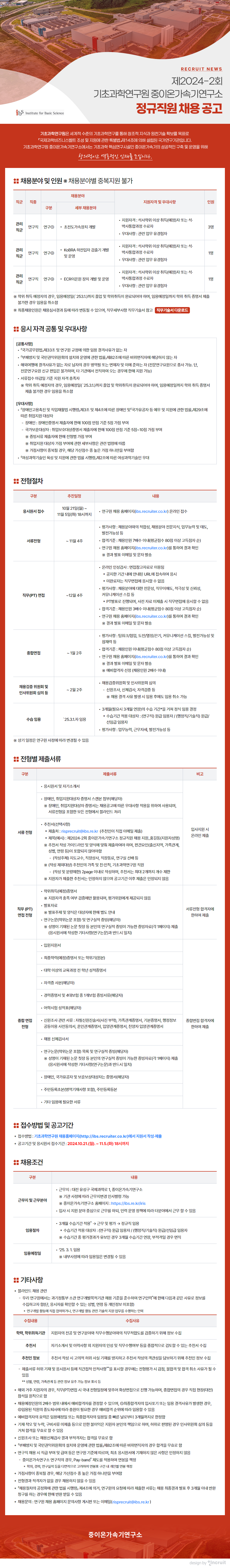 [기초과학연구원(ibs)] 제2024-2회 정규직원 채용
