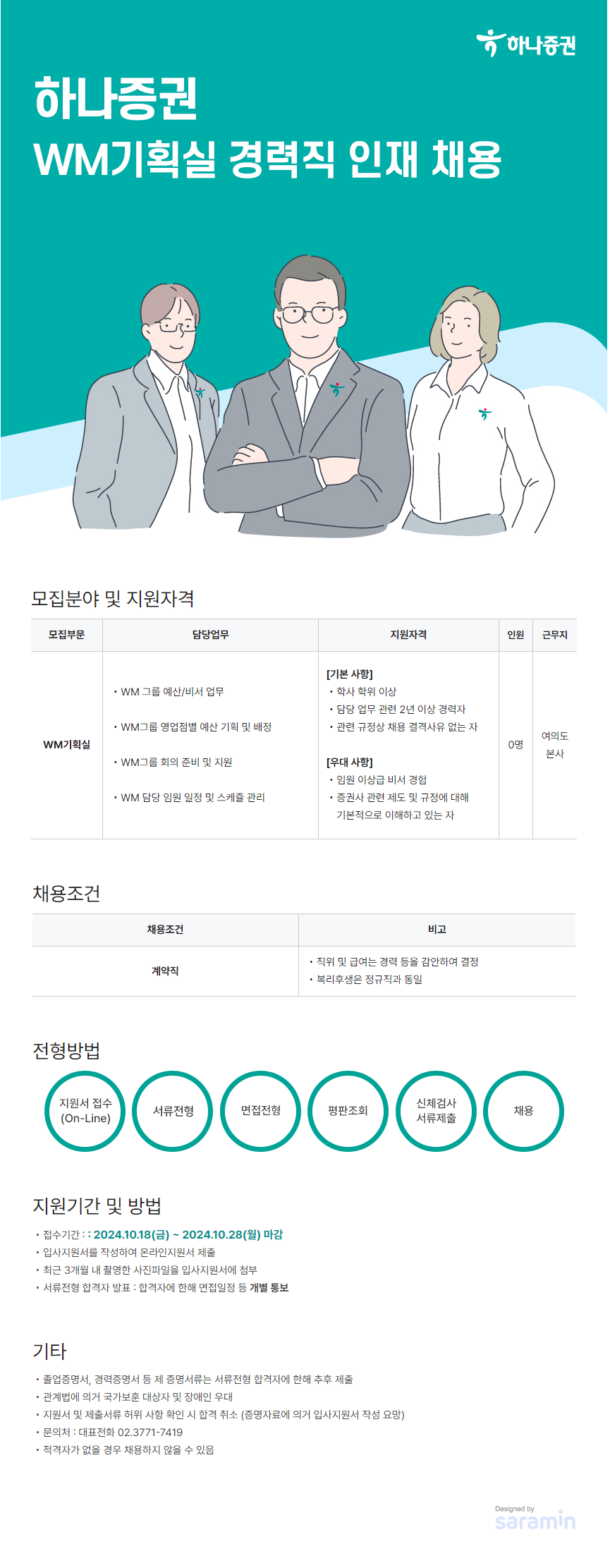 [하나증권] WM기획실 경력직 인재 채용 (~10/28)