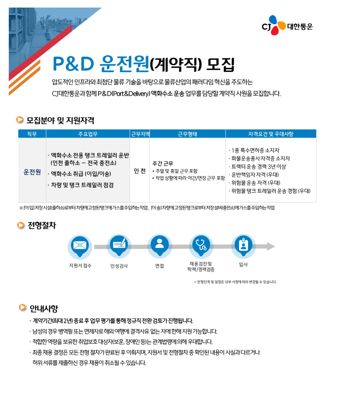 [CJ대한통운] 운전원(계약직) 모집