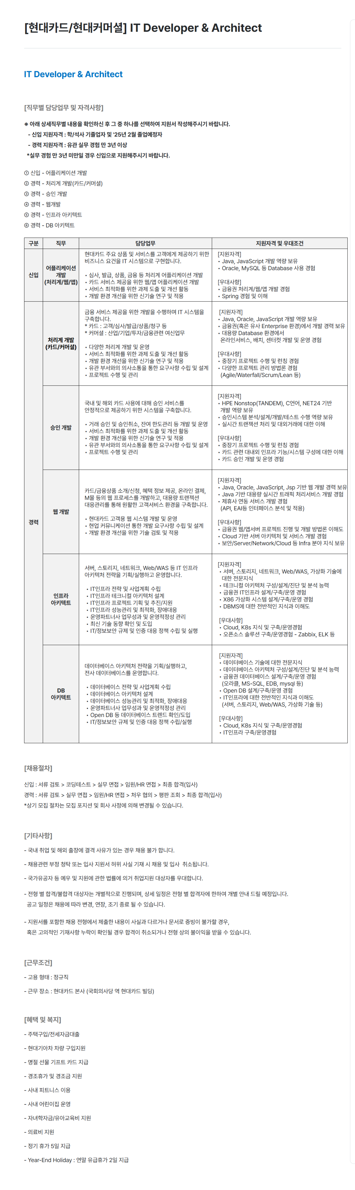 [현대카드/현대커머셜] IT Developer & Architect