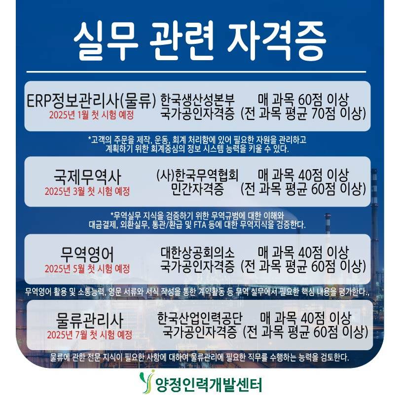 ▶2025 첫 시험준비◀ 국제무역사/무역영어/물류 자격증&취업준비(국비전액무료 실무완성)