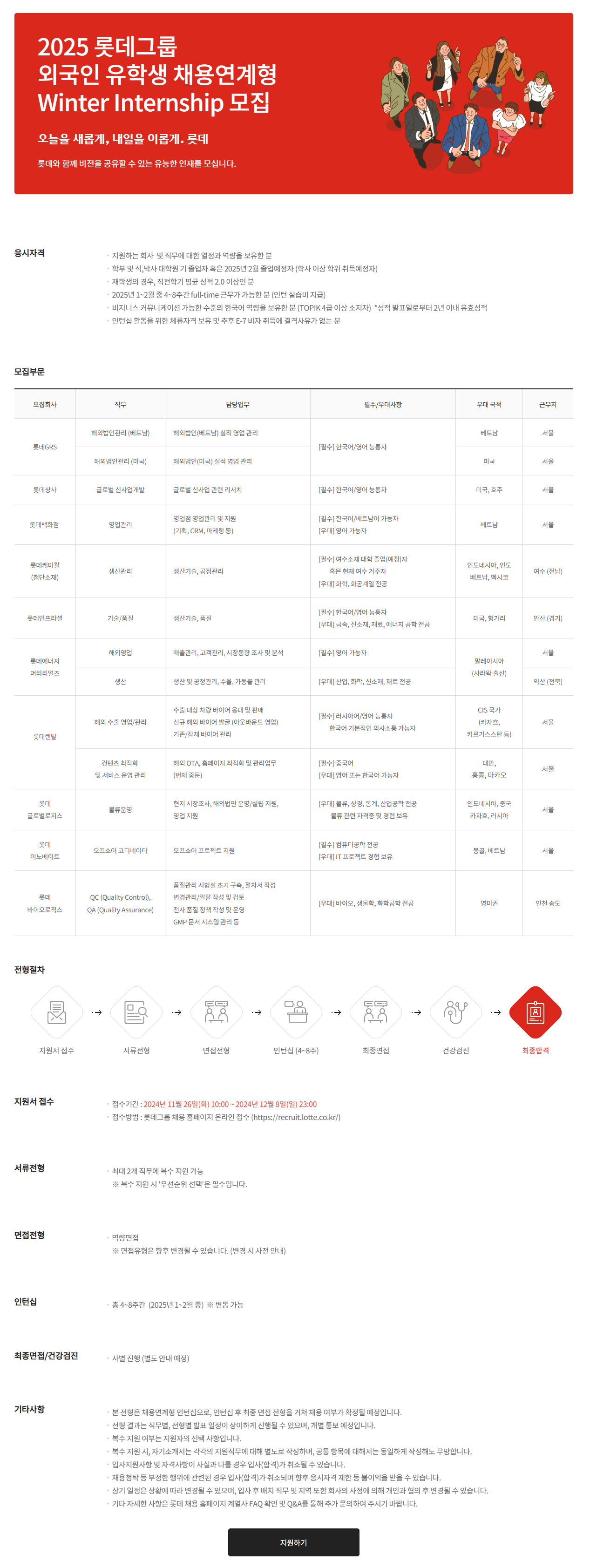 [롯데상사] 2025 롯데그룹 외국인 유학생 채용연계형 Winter Internship 모집(~12/8)