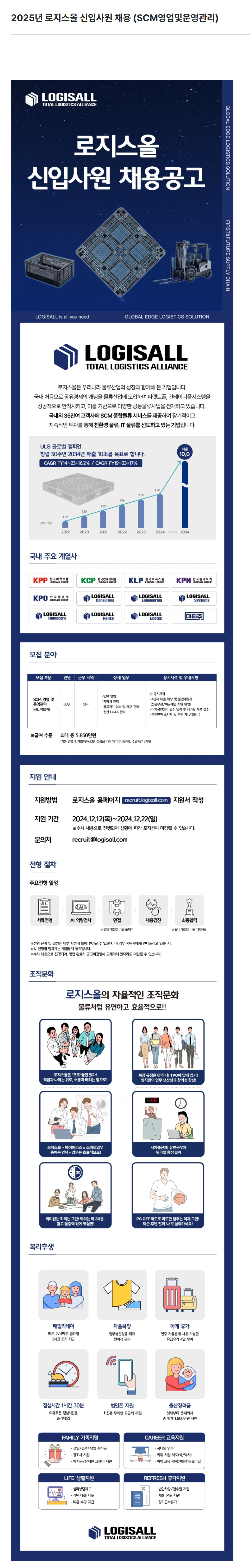 [로지스올] 2025년 로지스올 신입사원 채용 (SCM영업 및 운영관리)