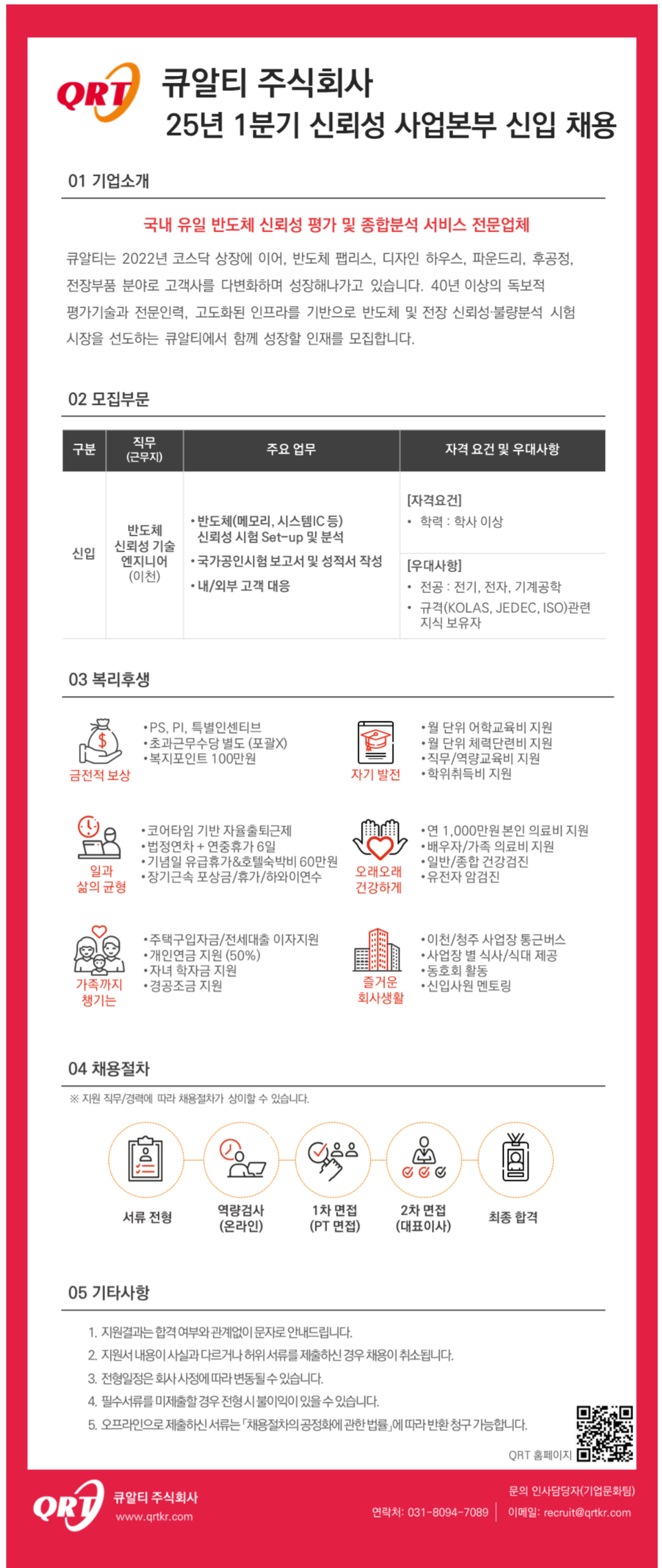 [큐알티] [신입] 25년 1분기 신뢰성 사업본부 반도체 신뢰성 기술 엔지니어 직무 채용(~12/29)