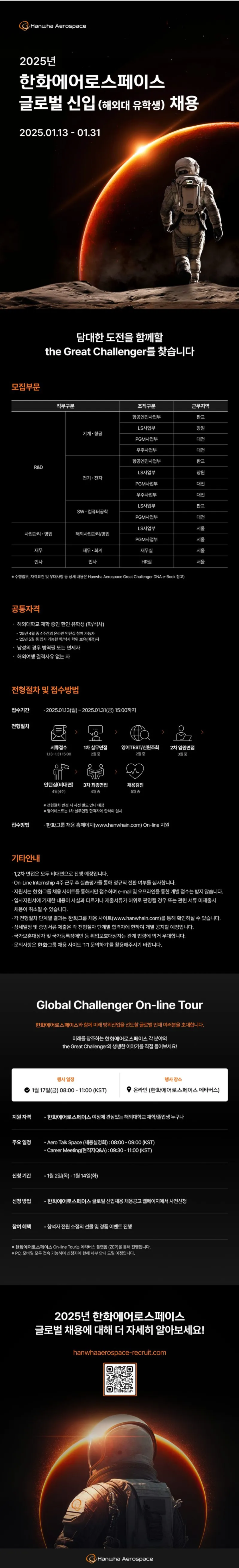 [한화에어로스페이스] 2025년 글로벌 신입 채용  (~01/31)