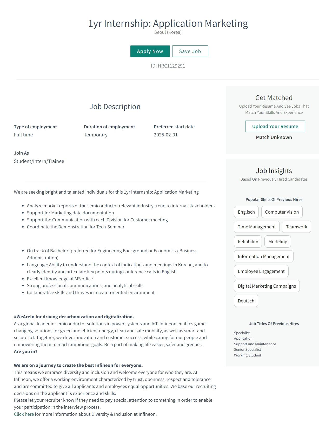 [인피니언테크놀로지스코리아] 1yr Internship: Application Marketing