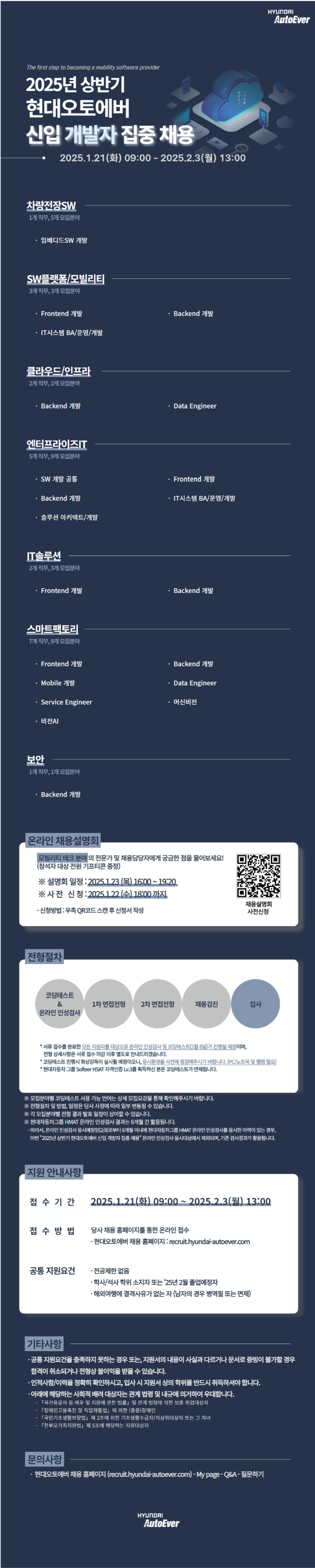 [현대오토에버] 2025년 상반기 신입 개발자 집중 채용(~02/03 13시)