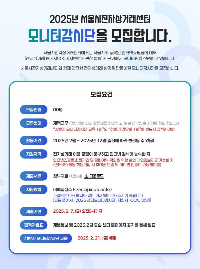 [서울시전자상거래센터] 2025년 모니터감시단 모집