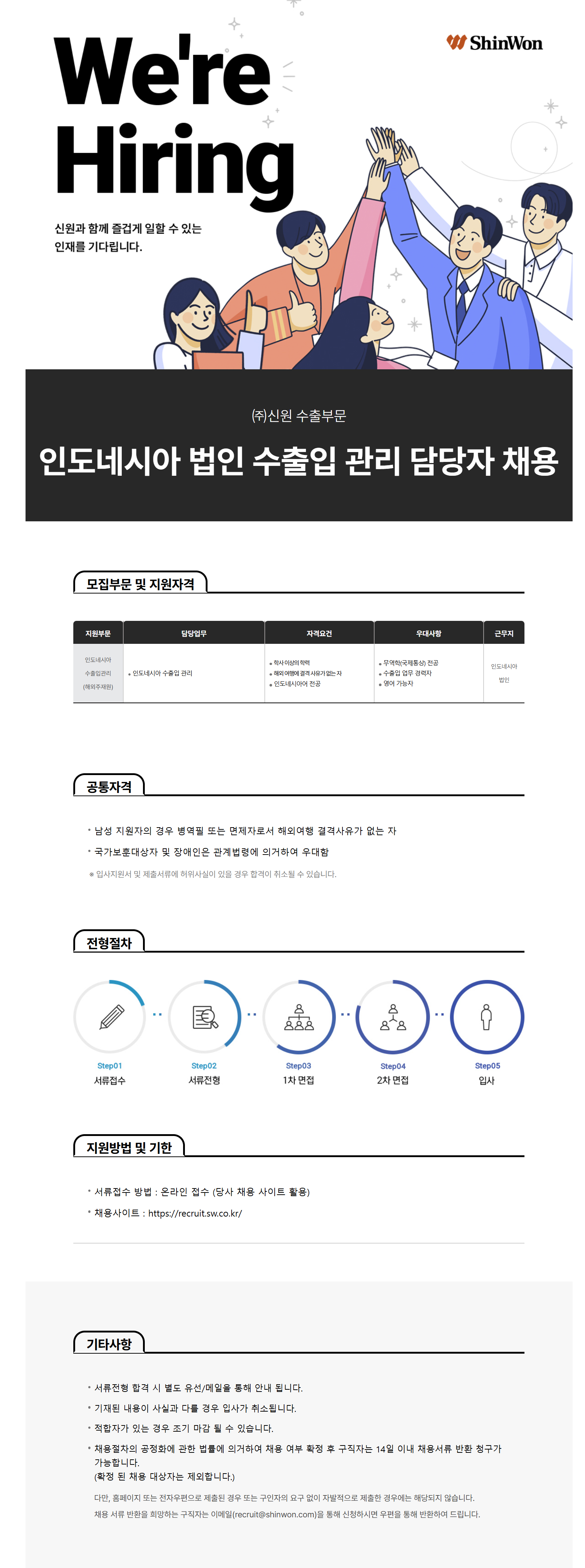 [신원] [수출부문] 인도네시아 법인 수출입 관리 담당자 (인도네시아어 전공) 채용