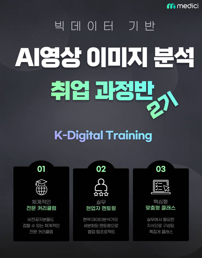 [메디치교육센터]컴퓨터비전(CV) AI영상이미지분석 무료취업교육