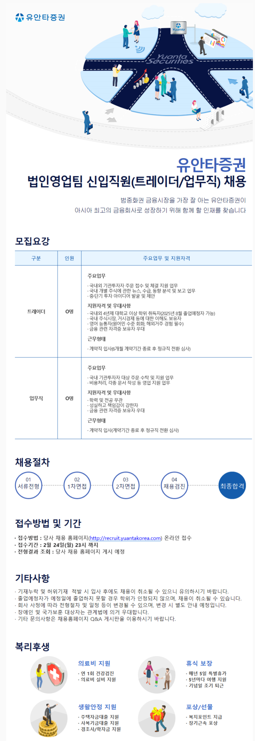 [유안타증권] 법인영업팀 신입직원(트레이더/업무직) 채용 (~02/24 23시)