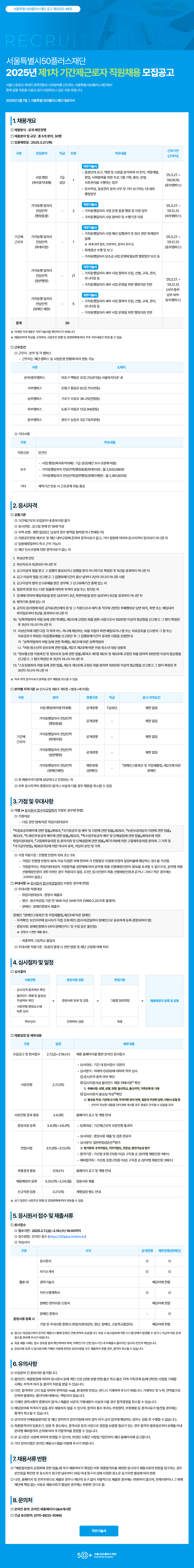 [서울시50플러스재단] 2025년 제1차 기간제근로자 직원채용 모집공고