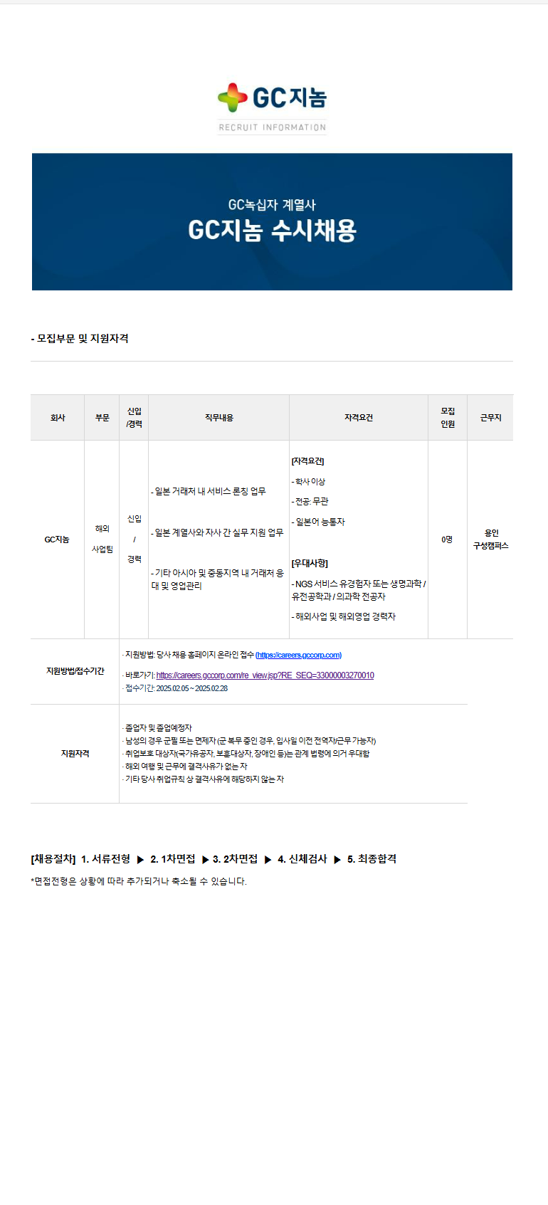 [GC지놈] 영업본부 해외사업팀 팀원 채용
