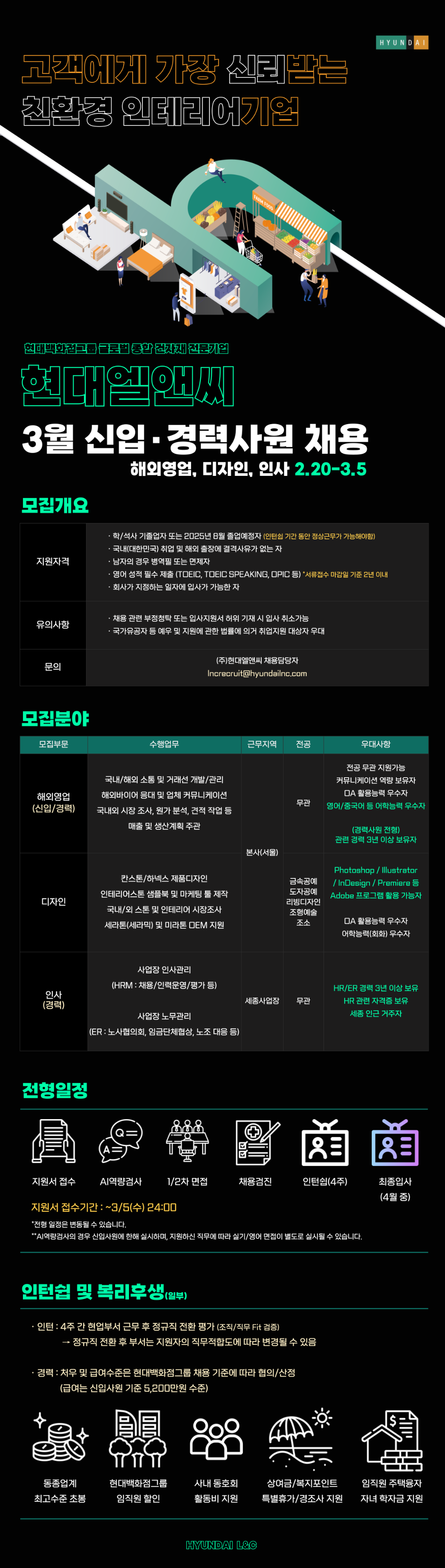 [현대L&C] 2025년 3월 각 분야별 신입 및 경력사원 채용 (~03/05)