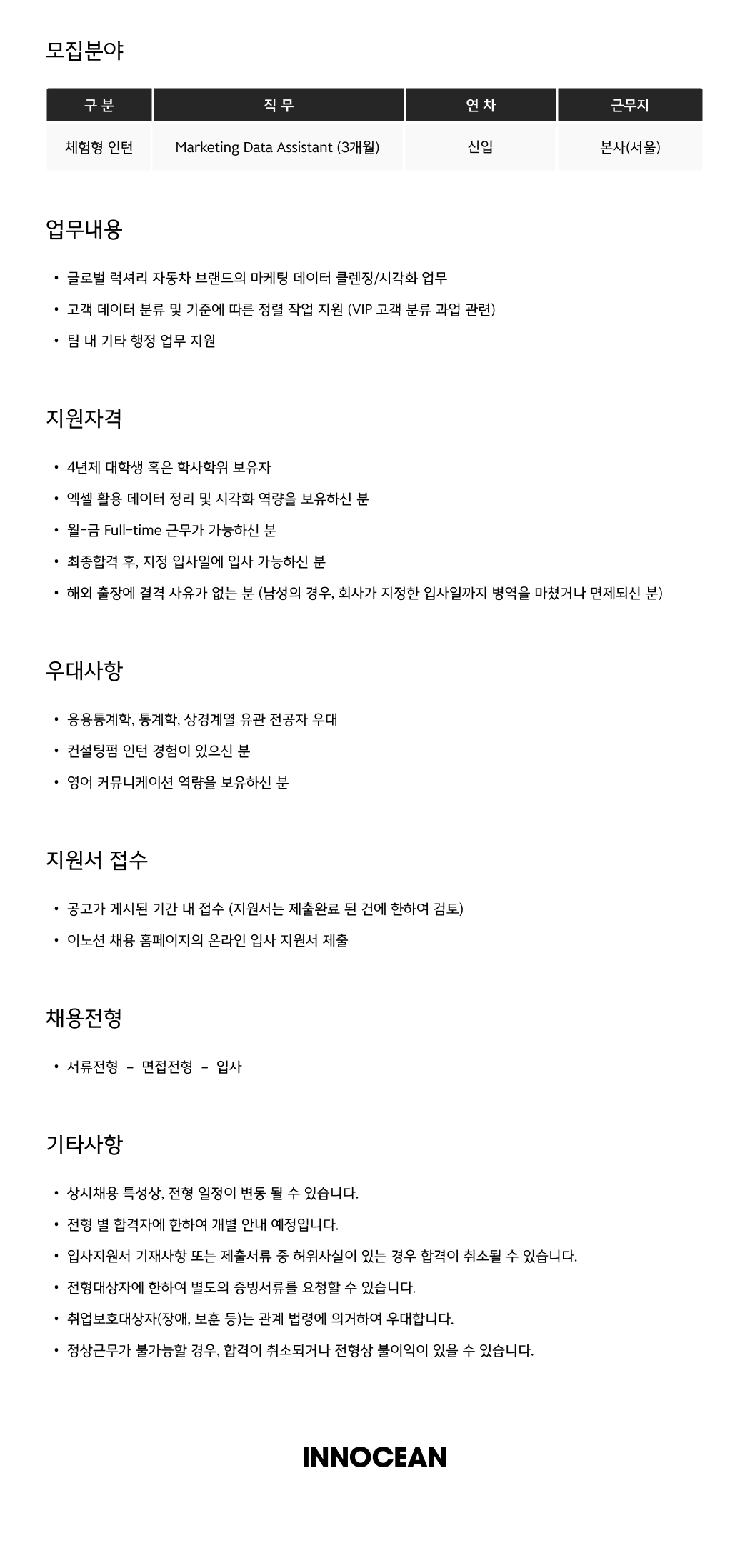[이노션] Marketing Data Assistant (체험형 인턴)