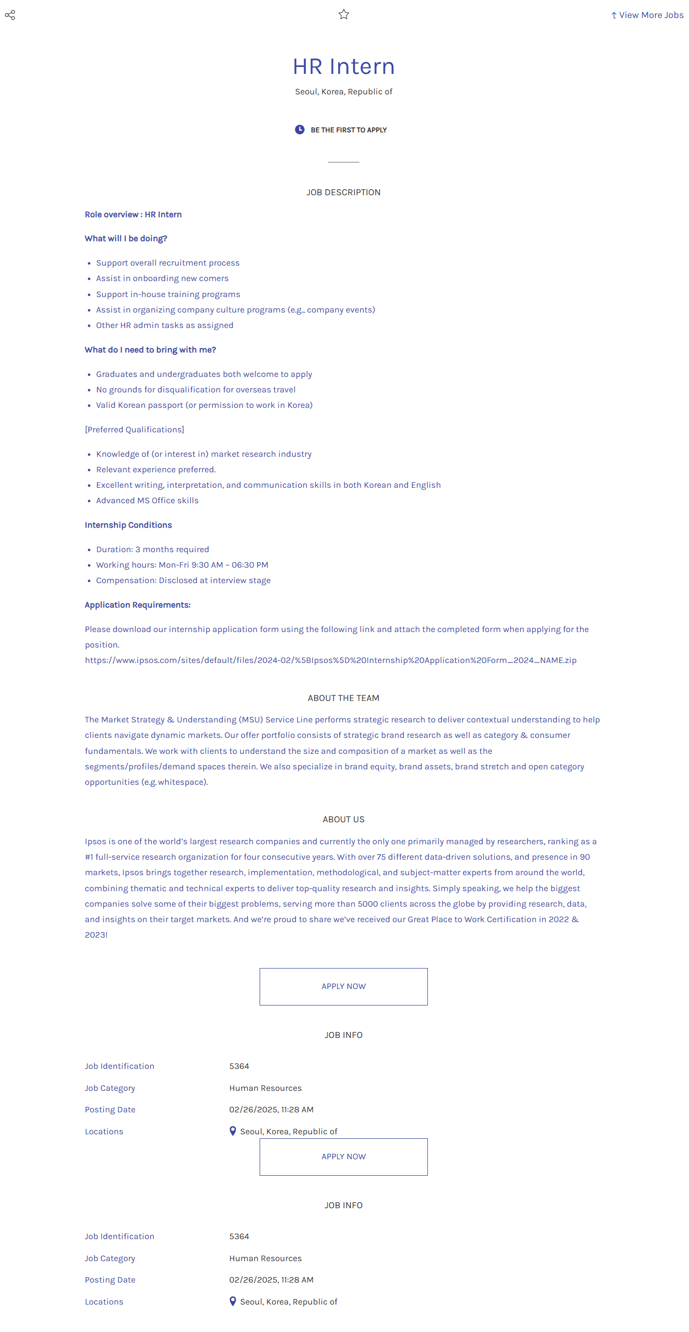 [입소스] [체험형] Human Resources (인사) Intern