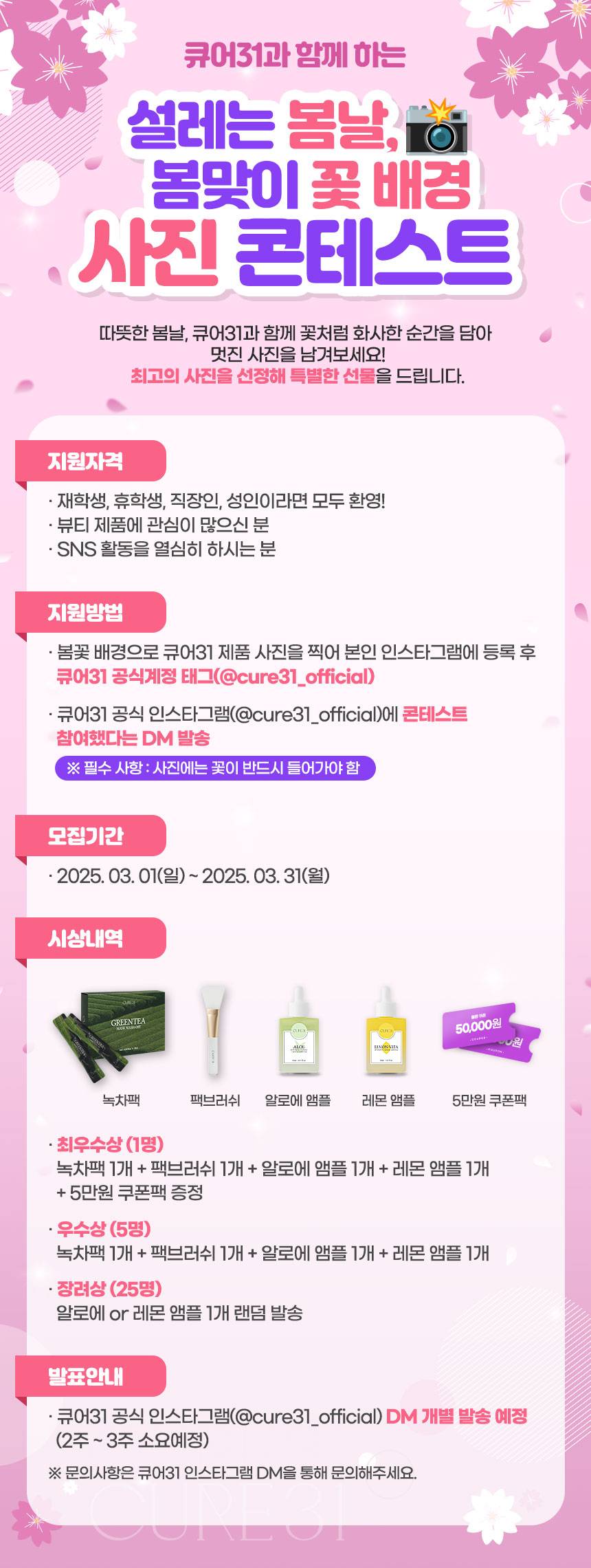 큐어31과 함께 하는 설레는 봄날, 봄맞이 꽃 배경 사진 콘테스트