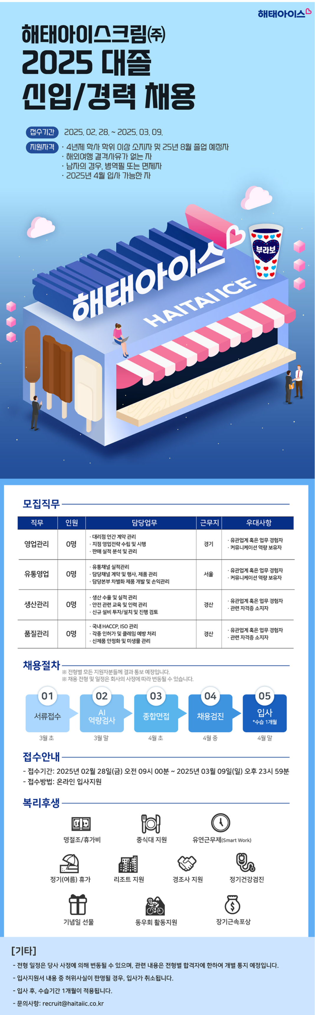 [해태아이스크림] 2025년 대졸 신입/경력 채용