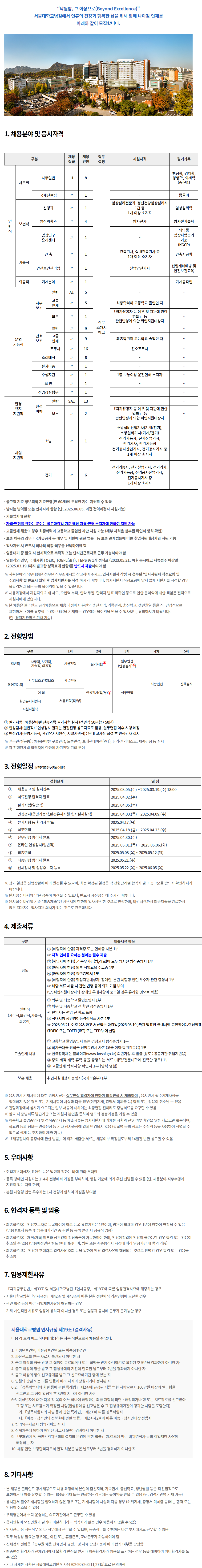[SNUH] 2025년도 서울대학교병원 상반기 블라인드 신규 직원 채용 공고 (장애인 특별우대)