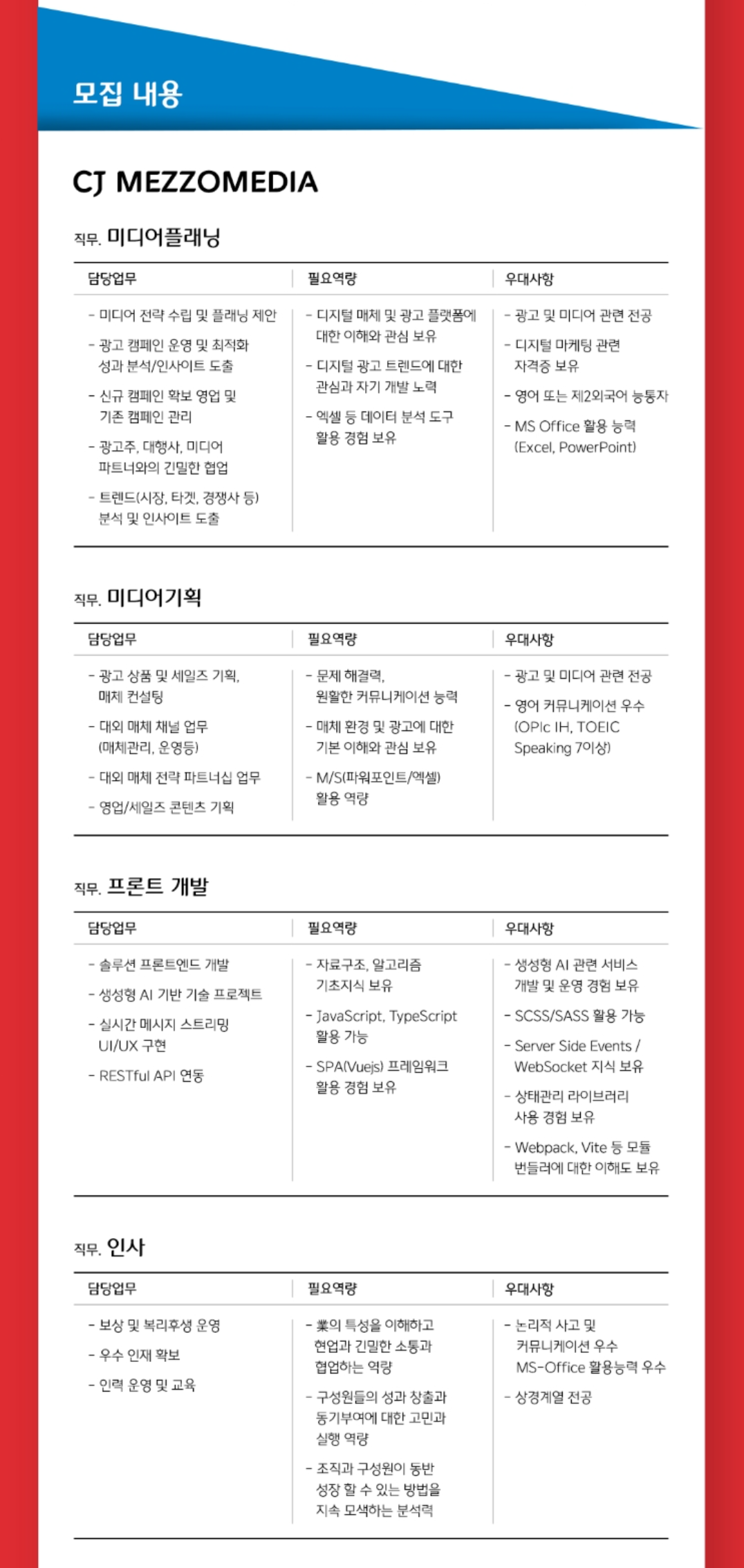 [CJ메조미디어] 2025년 CJ메조미디어 신입사원 모집