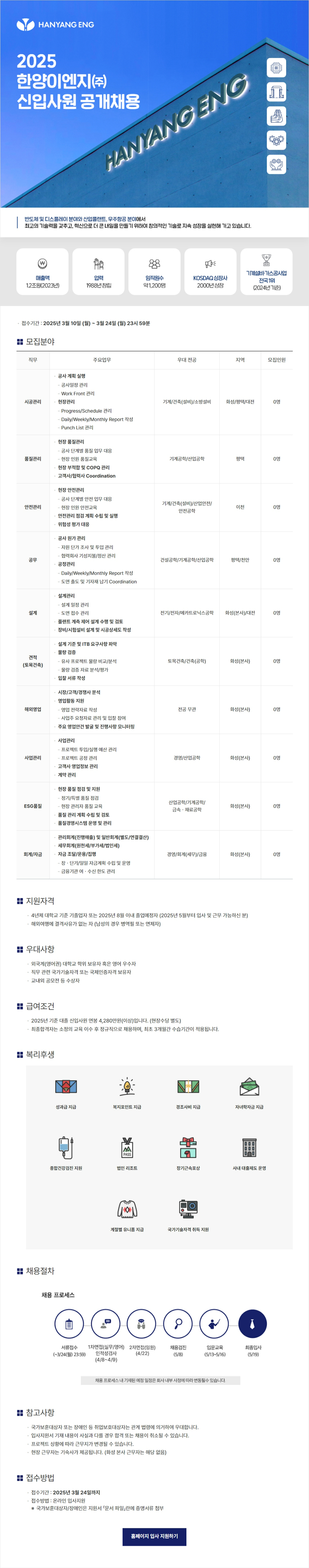 [한양이엔지] 2025 신입사원 공개채용